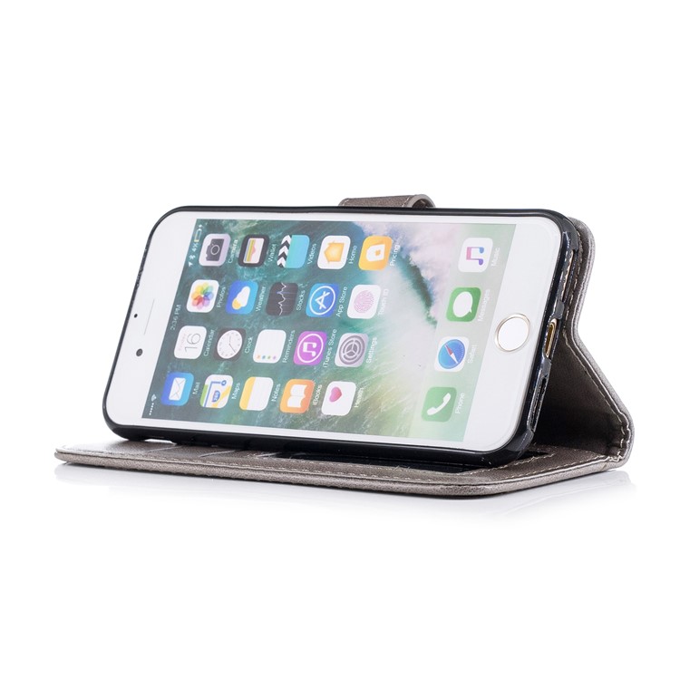 Imprinted Flamingo PU Leather Wallet Stand Case with Strap for iPhone 8 / 7 - Grey-4