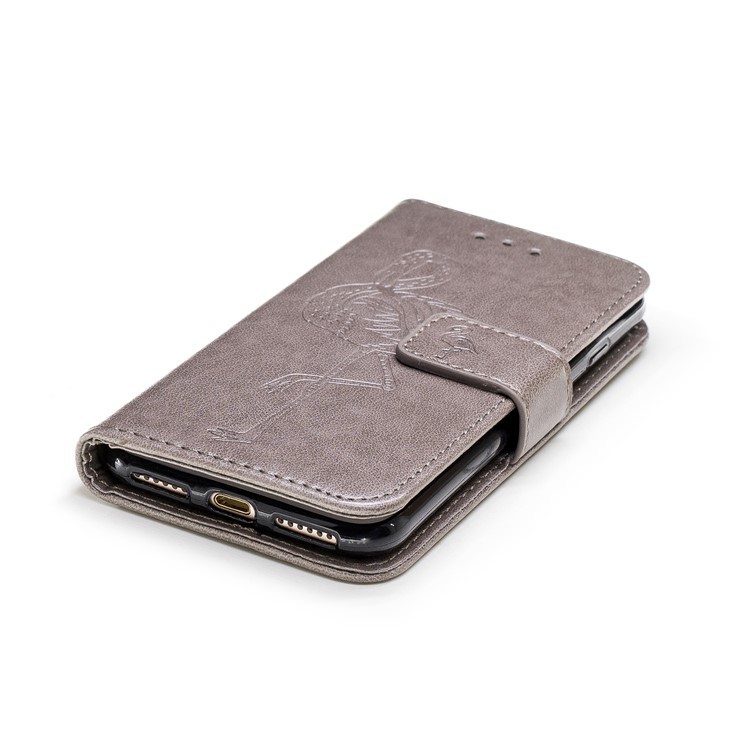 Imprinted Flamingo PU Leather Wallet Stand Case with Strap for iPhone 8 / 7 - Grey-5