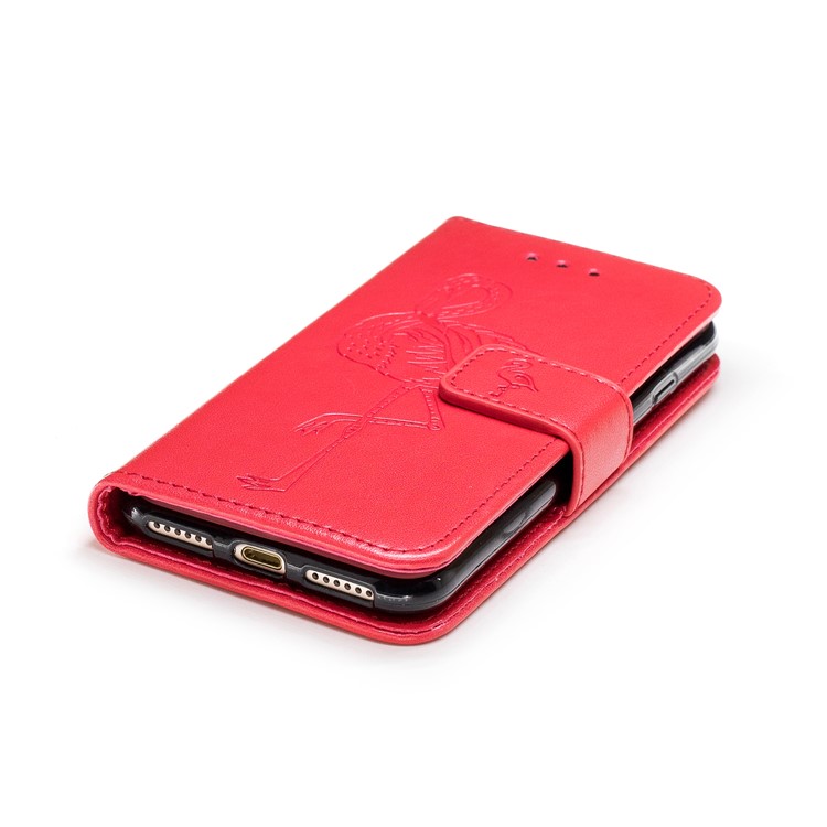Imprinted Flamingo PU Leather Flip Stand Cell Phone Cover for iPhone 8 / 7 - Red-5