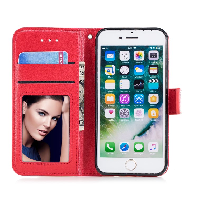 Imprinted Flamingo PU Leather Flip Stand Cell Phone Cover for iPhone 8 / 7 - Red-7
