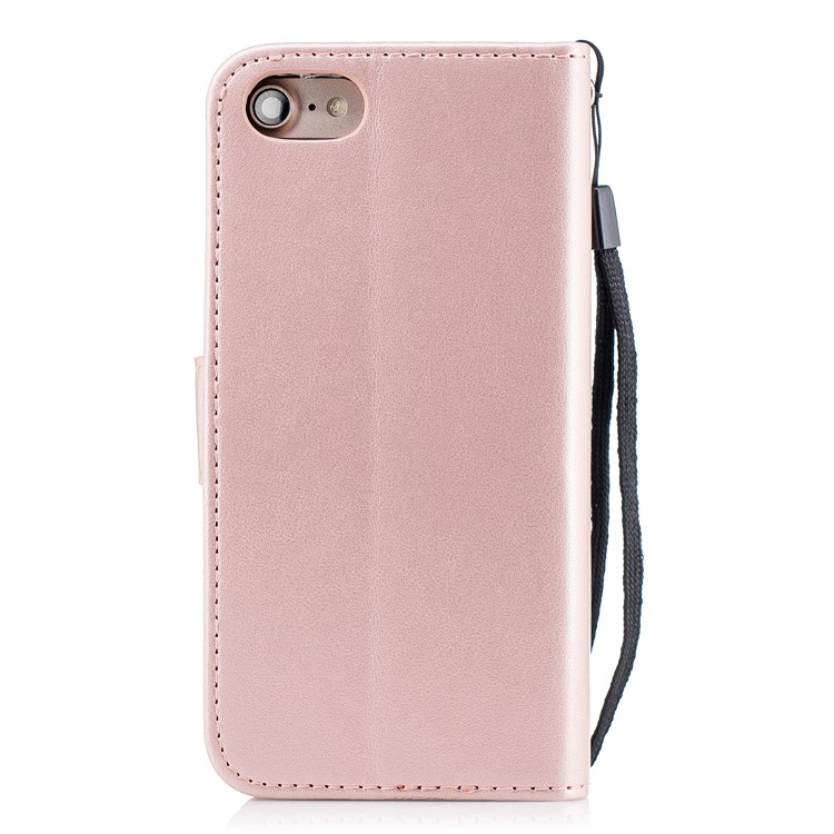 Imprinted Flamingo PU Leather Mobile Phone Shell with Card Slots for iPhone 8 / 7 - Rose Gold-2