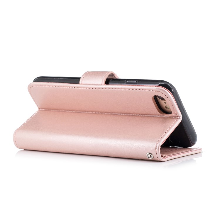 Imprinted Flamingo PU Leather Mobile Phone Shell with Card Slots for iPhone 8 / 7 - Rose Gold-3