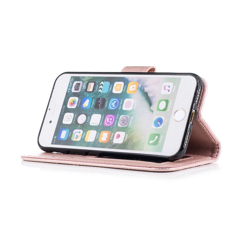 Imprinted Flamingo PU Leather Mobile Phone Shell with Card Slots for iPhone 8 / 7 - Rose Gold-4