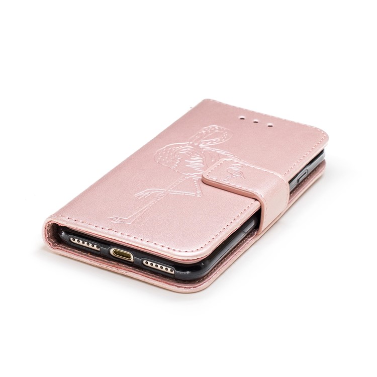 Imprinted Flamingo PU Leather Mobile Phone Shell with Card Slots for iPhone 8 / 7 - Rose Gold-5