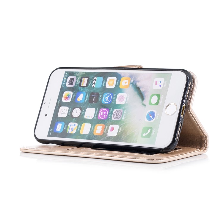 Imprinted Flamingo Wallet Leather Stand Mobile Phone Case for iPhone 8 / 7 - Gold-4