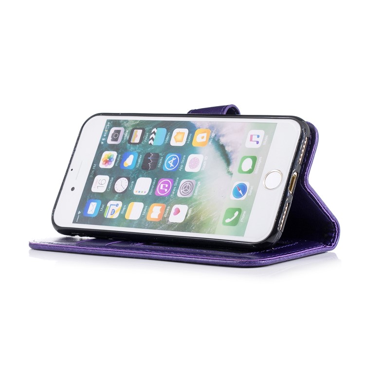 Imprinted Flamingo PU Leather Stand Wallet Protection Cover Shell for iPhone 8 / 7 - Purple-4