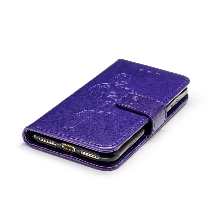 Imprinted Flamingo PU Leather Stand Wallet Protection Cover Shell for iPhone 8 / 7 - Purple-5