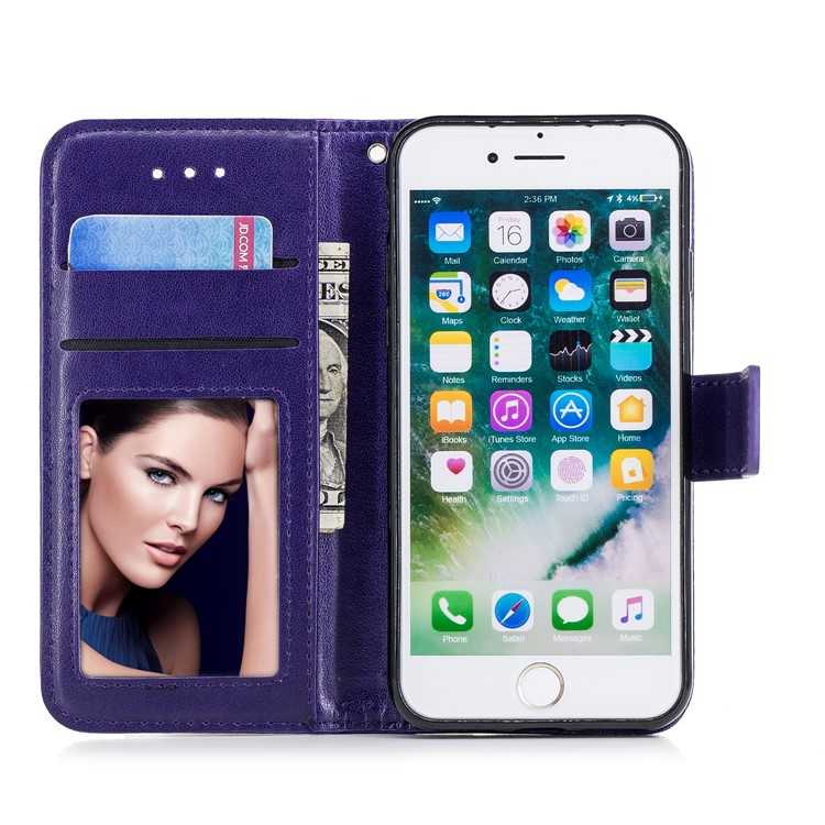 Imprinted Flamingo PU Leather Stand Wallet Protection Cover Shell for iPhone 8 / 7 - Purple-7