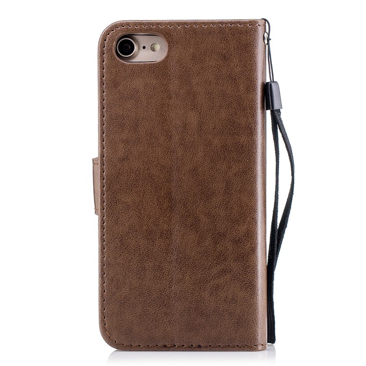 Imprinted Flamingo PU Leather Card Holder Phone Casing for iPhone 8 / 7 - Brown-2