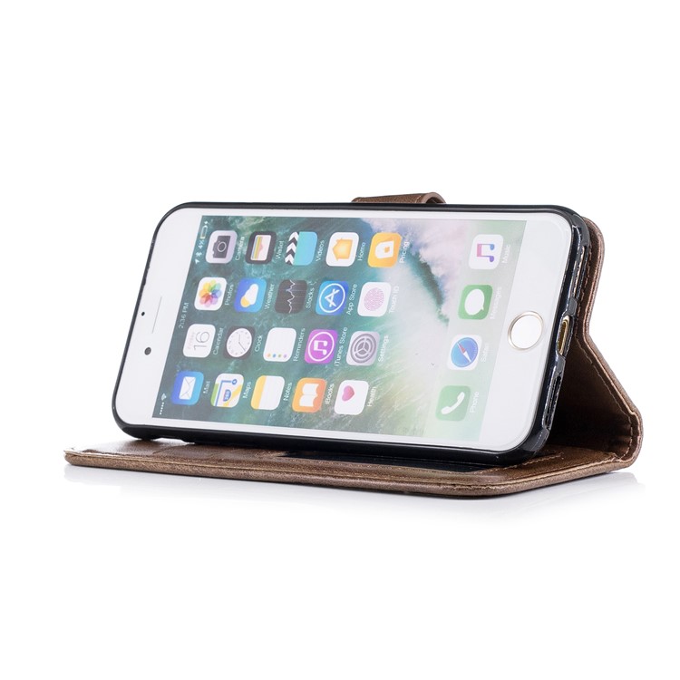 Imprinted Flamingo PU Leather Card Holder Phone Casing for iPhone 8 / 7 - Brown-4