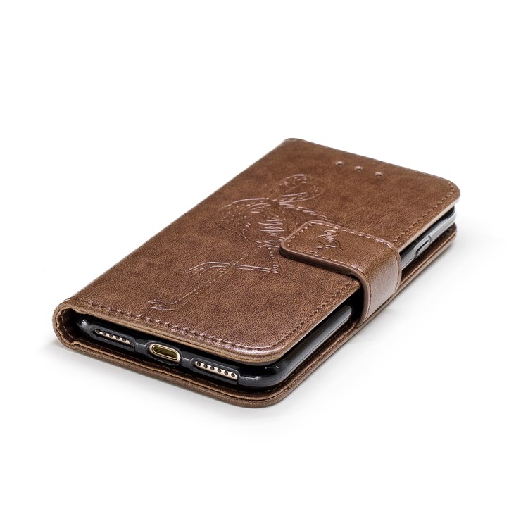 Imprinted Flamingo PU Leather Card Holder Phone Casing for iPhone 8 / 7 - Brown-5