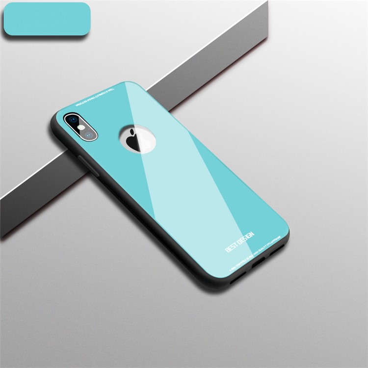 

Для Iphone X / 10 С Откидывающимся Закаленным Стеклом ПК Сзади + Гибридная Крышка Мобильного Телефона TPU - Голубые