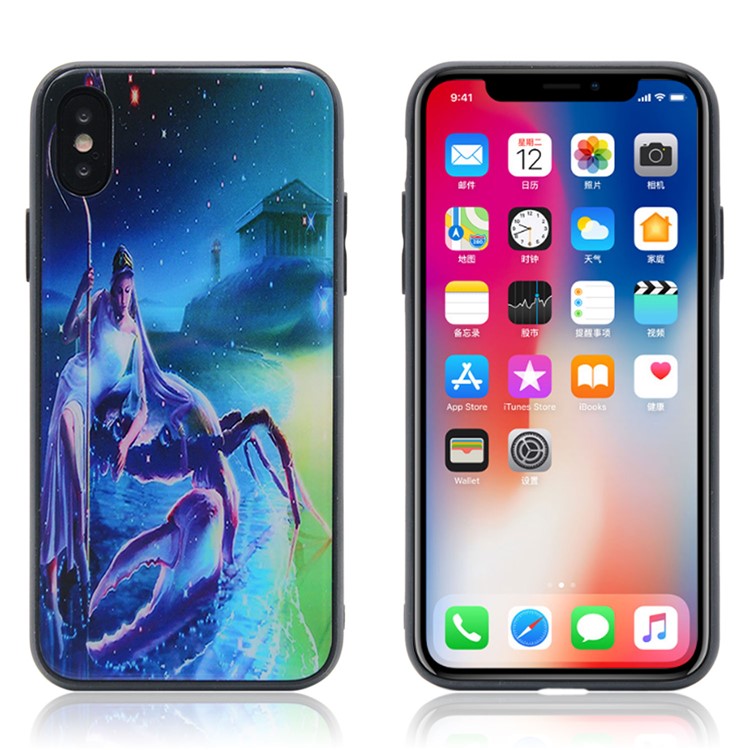 Constellation Series 9H Tempered Glass Back + Soft TPU Edges Mobile Phone Cover for iPhone X - Cancer-1