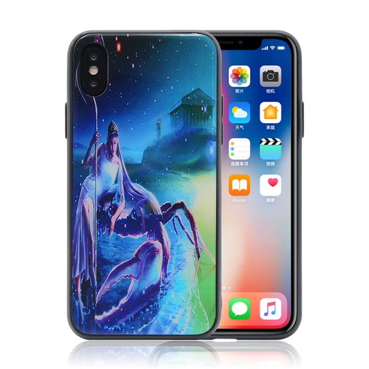 Constellation Series 9H Tempered Glass Back + Soft TPU Edges Mobile Phone Cover for iPhone X - Cancer-2
