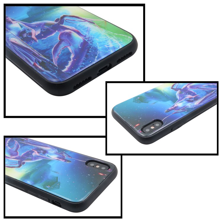 Constellation Series 9H Tempered Glass Back + Soft TPU Edges Mobile Phone Cover for iPhone X - Cancer-5