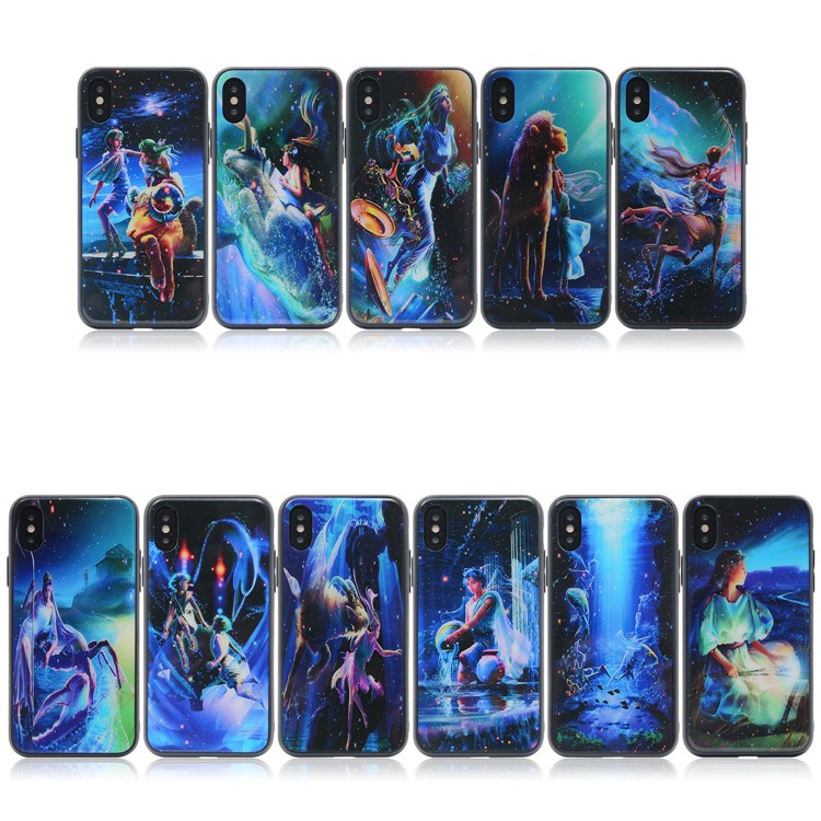 Constellation Series 9H Tempered Glass Back + Soft TPU Edges Mobile Phone Cover for iPhone X - Cancer-6