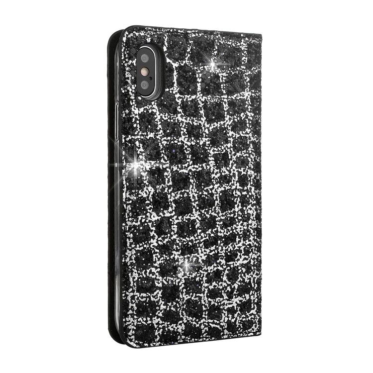 Rhinestone Decorated Leather Stand Case for iPhone X - Black-3