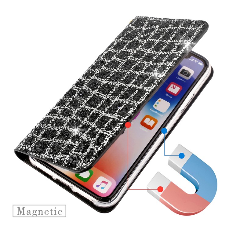 Rhinestone Decorated Leather Stand Case for iPhone X - Black-5