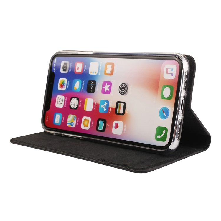 Rhinestone Decorated Leather Stand Case for iPhone X - Black-6