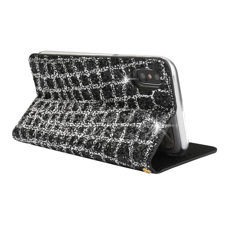 Rhinestone Decorated Leather Stand Case for iPhone X - Black-7