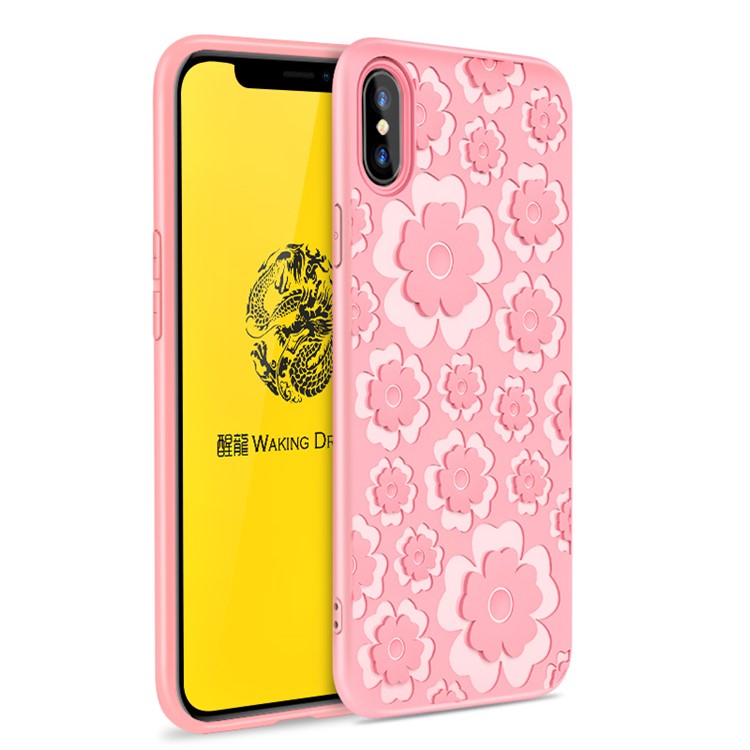

3D Flower Series Soft TPU Casing for iPhone XS / X 5.8 inch - Pink