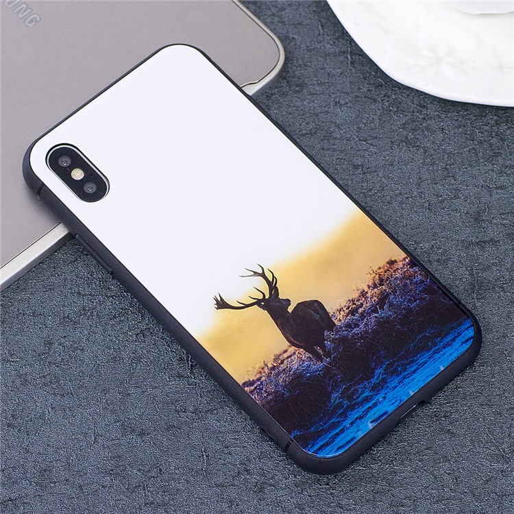 Elk Patterned Tempered Glass + TPU Hybrid Case for iPhone X/10 5.8 inch-1