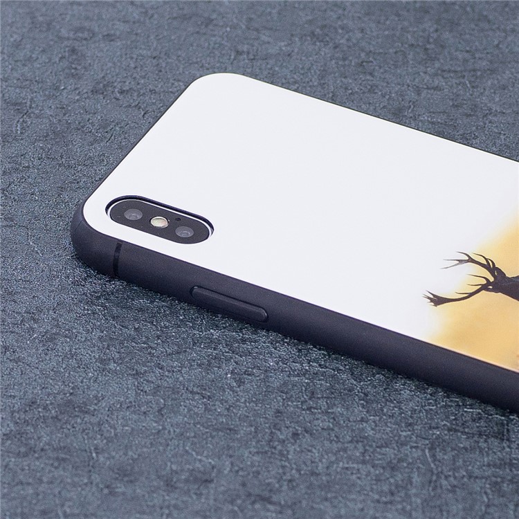 Elk Patterned Tempered Glass + TPU Hybrid Case for iPhone X/10 5.8 inch-3