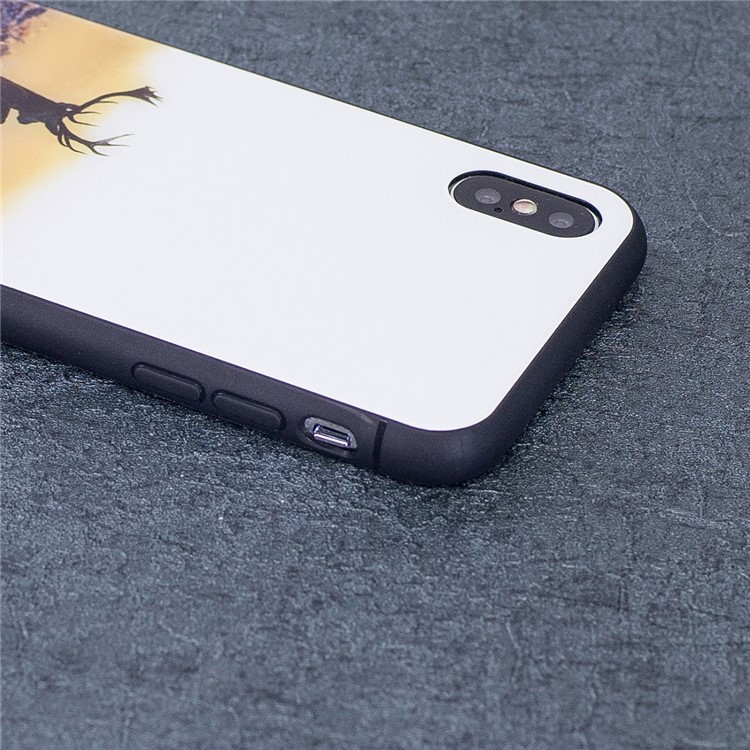 Elk Patterned Tempered Glass + TPU Hybrid Case for iPhone X/10 5.8 inch-4