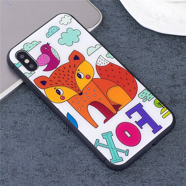 Fox Patterned Drop-proof Tempered Glass + TPU Hybrid Case for iPhone X/10 5.8 inch-1