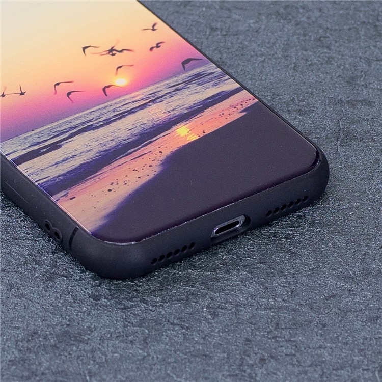Patterned Tempered Glass Back+ TPU Frame Hybrid Drop-proof Case for iPhone X - Dusk Scenery-2
