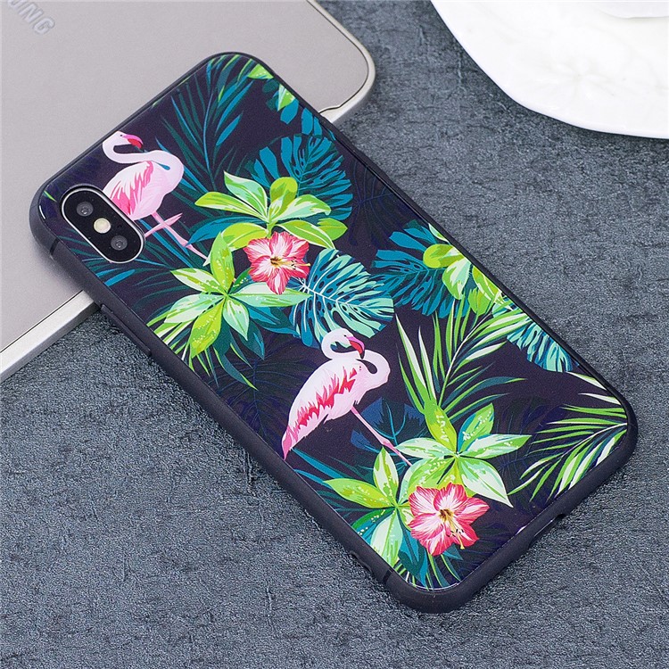 Flower Bird 9H Tempered Glass Back + Soft TPU Edges Mobile Phone Cover for iPhone X - Blue-1