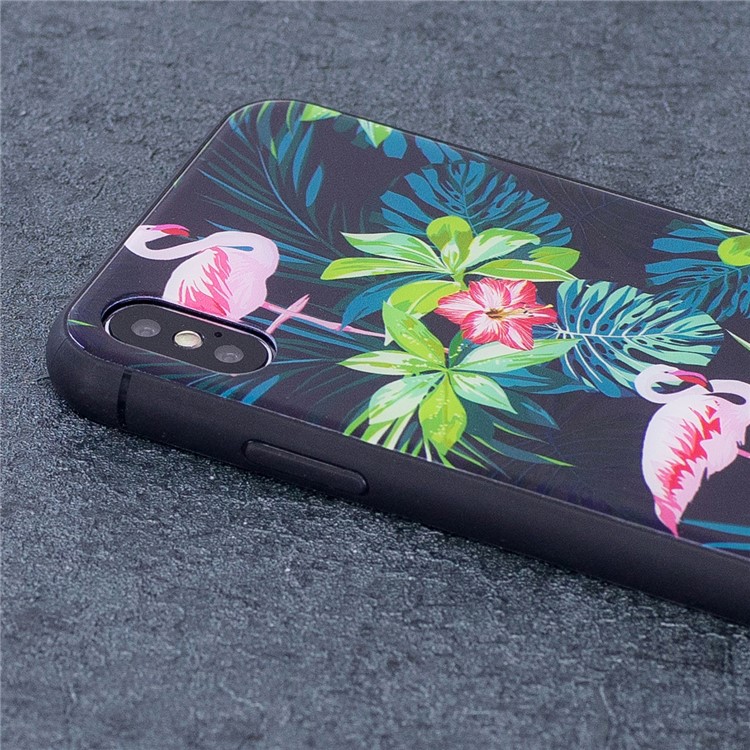 Flower Bird 9H Tempered Glass Back + Soft TPU Edges Mobile Phone Cover for iPhone X - Blue-3