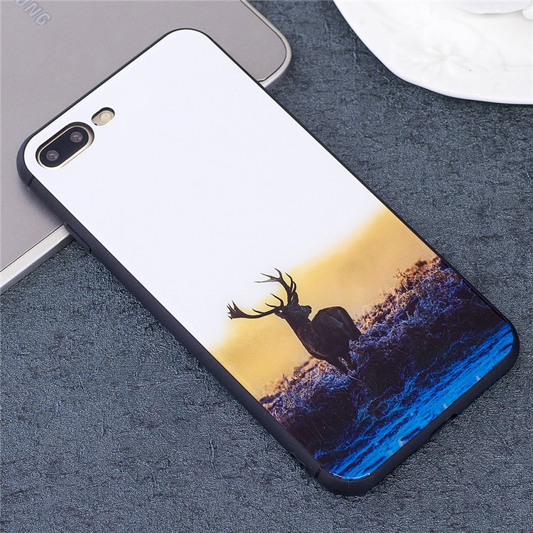 Elk Pattern 9H Tempered Glass Coated TPU Case for iPhone 8 Plus / 7 Plus-1