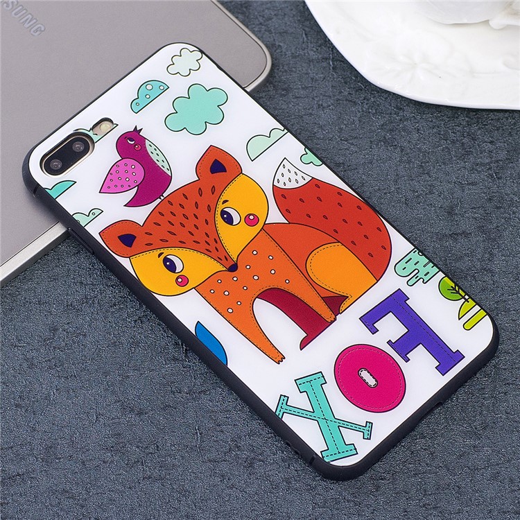 Fox Patterned Tempered Glass Case Drop-proof Back Case for iPhone 8 Plus/7 Plus-1