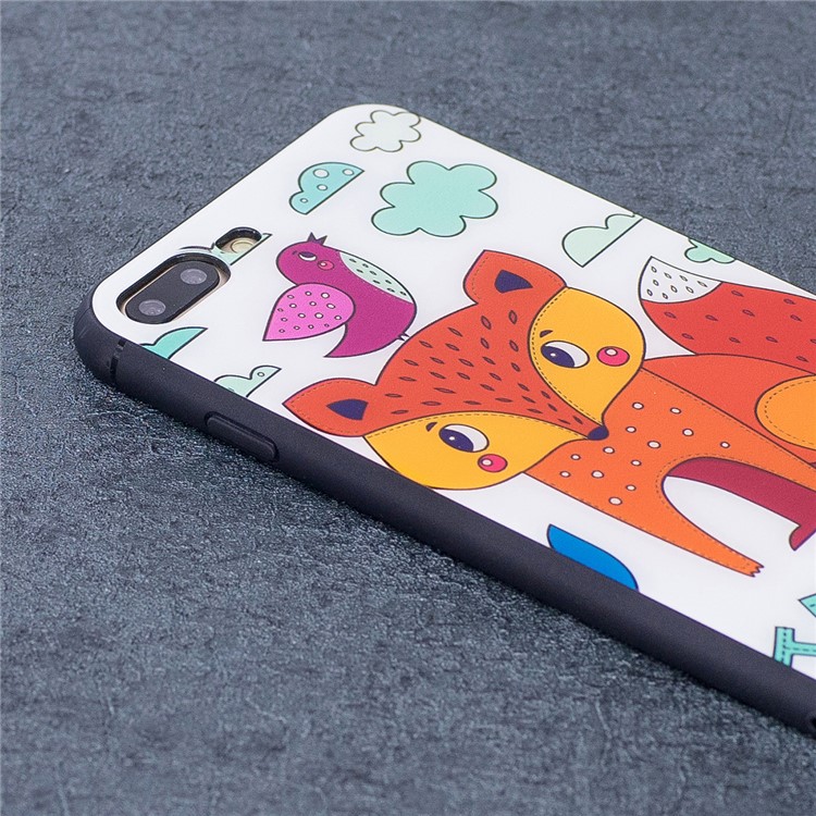 Fox Patterned Tempered Glass Case Drop-proof Back Case for iPhone 8 Plus/7 Plus-3