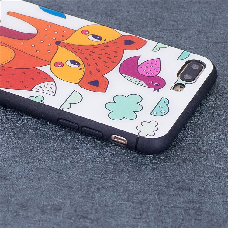 Fox Patterned Tempered Glass Case Drop-proof Back Case for iPhone 8 Plus/7 Plus-4