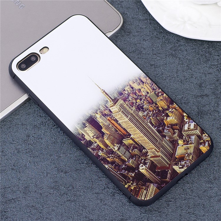 Patterned Tempered Glass Case Drop-proof Hybrid Back Shell for iPhone 8 Plus/7 Plus - New York-1