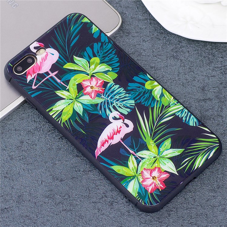 Flower Birds Pattern Tempered Glass Back + Soft TPU Edges Cell Phone Case for iPhone 8 Plus / 7 Plus - Blue-1