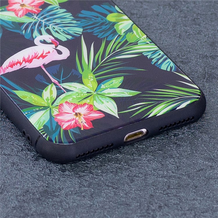 Flower Birds Pattern Tempered Glass Back + Soft TPU Edges Cell Phone Case for iPhone 8 Plus / 7 Plus - Blue-2
