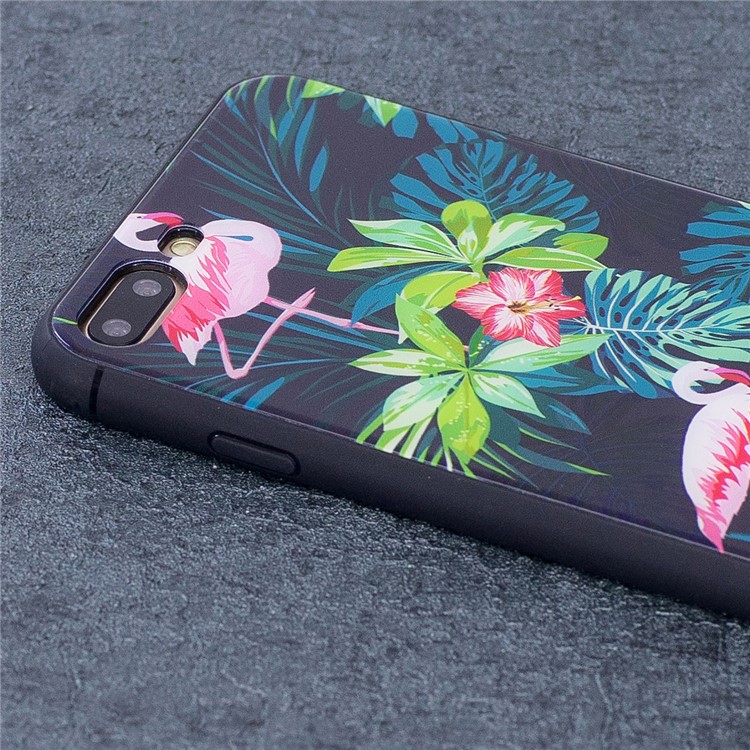 Flower Birds Pattern Tempered Glass Back + Soft TPU Edges Cell Phone Case for iPhone 8 Plus / 7 Plus - Blue-3