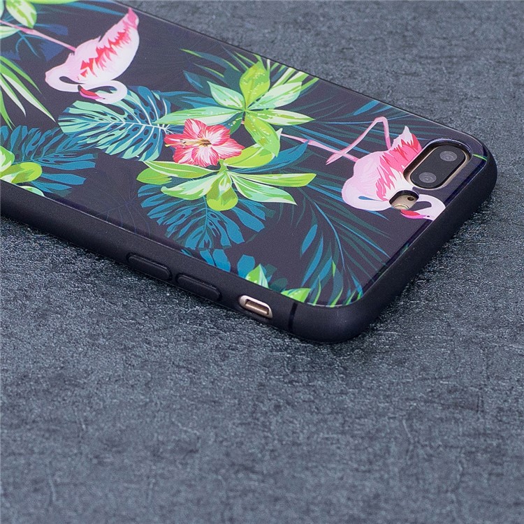 Flower Birds Pattern Tempered Glass Back + Soft TPU Edges Cell Phone Case for iPhone 8 Plus / 7 Plus - Blue-4