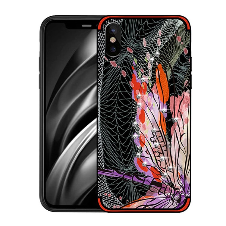 NXE Unique Series for iPhone X Dragonfly Pattern Rhinestone Decorated Soft TPU Case - Red-1