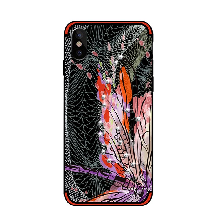 NXE Unique Series for iPhone X Dragonfly Pattern Rhinestone Decorated Soft TPU Case - Red-2