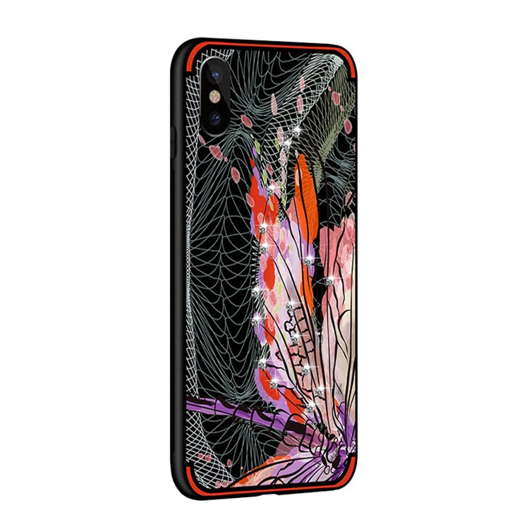 NXE Unique Series for iPhone X Dragonfly Pattern Rhinestone Decorated Soft TPU Case - Red-4
