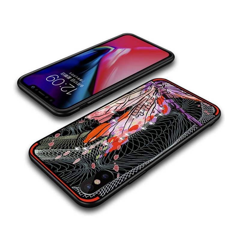 NXE Unique Series for iPhone X Dragonfly Pattern Rhinestone Decorated Soft TPU Case - Red-5