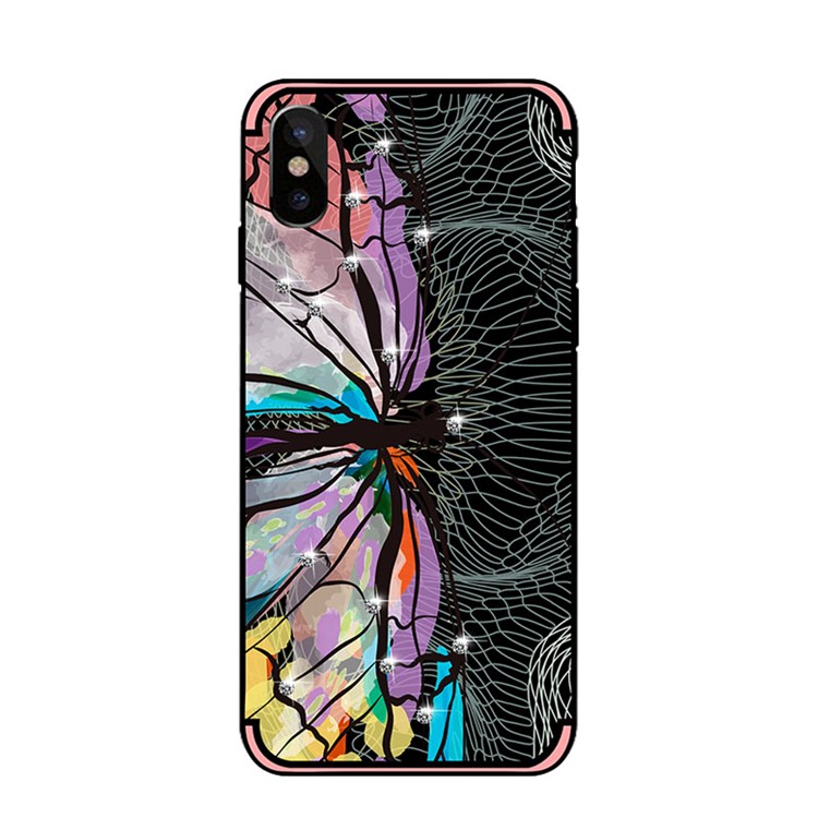 Serie única De NXE Para El Iphone X Libélula Patrón Rhinestone Decorado Suave Cubierta De Gel De TPU - Rosado-2