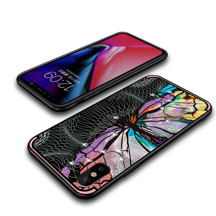 Serie única De NXE Para El Iphone X Libélula Patrón Rhinestone Decorado Suave Cubierta De Gel De TPU - Rosado-5