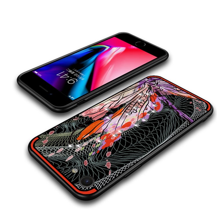 NXE Serie única Libélula Patrón Rhinestone Decorado Caja De Gel De TPU Para El Iphone 8/7 4.7 Pulgadas - Rojo-5