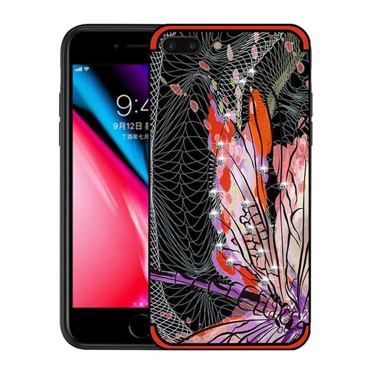 NXE Unique Series Dragonfly Pattern Printing Rhinestone Decorated Soft TPU Case for iPhone 8 Plus/7 Plus - Red-1