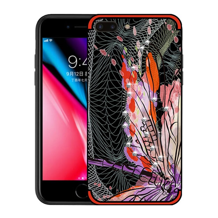 

NXE Unique Series Dragonfly Pattern Printing Rhinestone Decorated Soft TPU Case for iPhone 8 Plus/7 Plus - Red